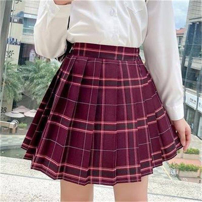 Shahua ダークレッドチェック柄スカート - 新しいスタイル