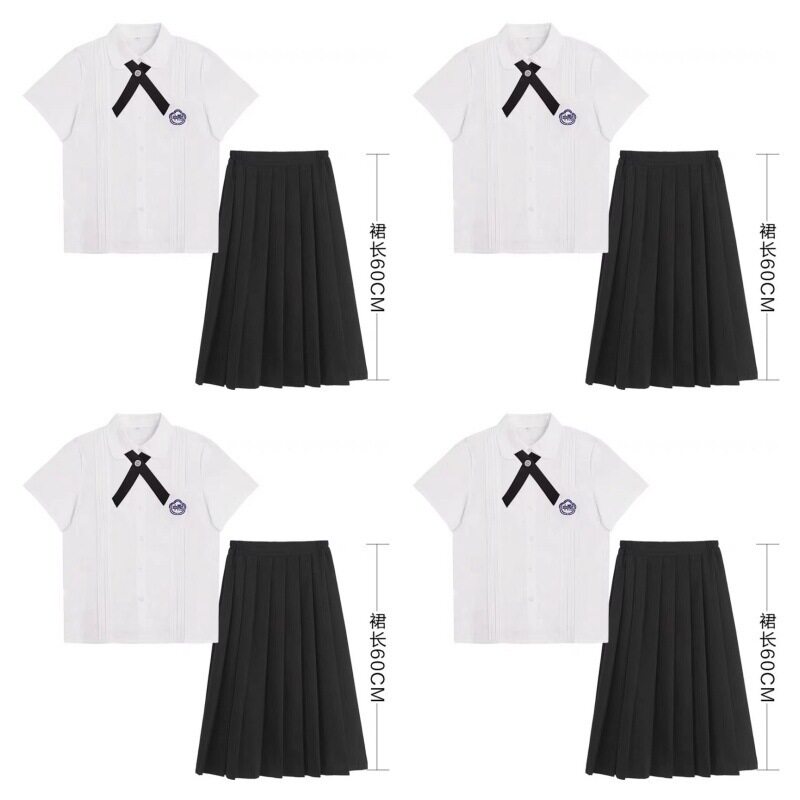 レディーススタイル[半袖+黒クロスボウタイ+黒ミディスカート]