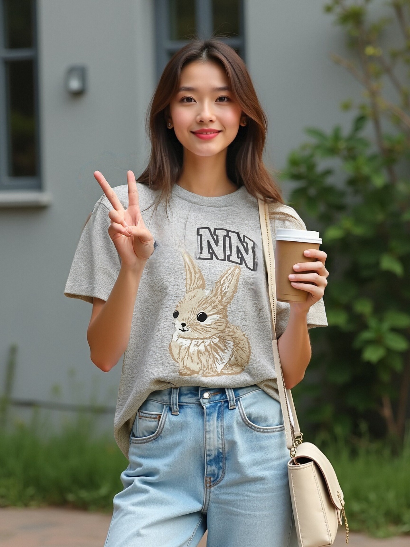 灰色のかわいいウサギ
