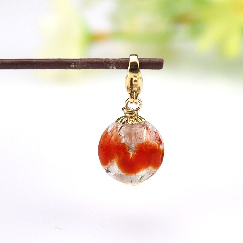 オレンジシルバーフォイルエッセンシャルオイルビーズペンダント（ロブスタークラスプスタイル）