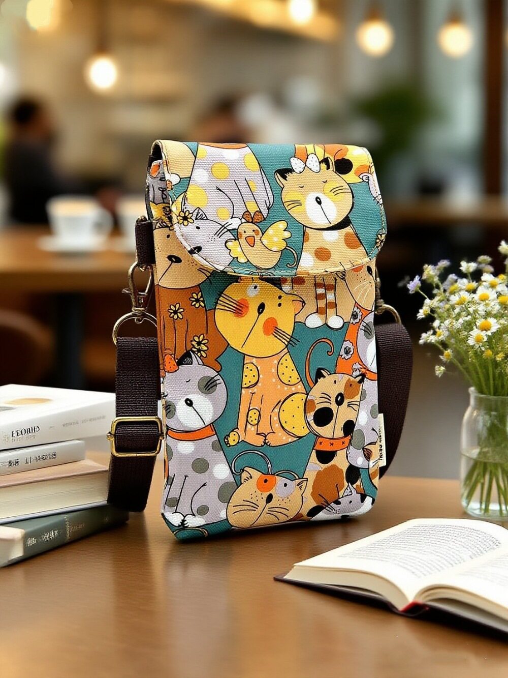 携帯電話の小さい花の猫-緑