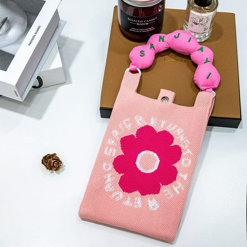 【ハンドル+ショルダーストラップ】ピンク文字フラワー