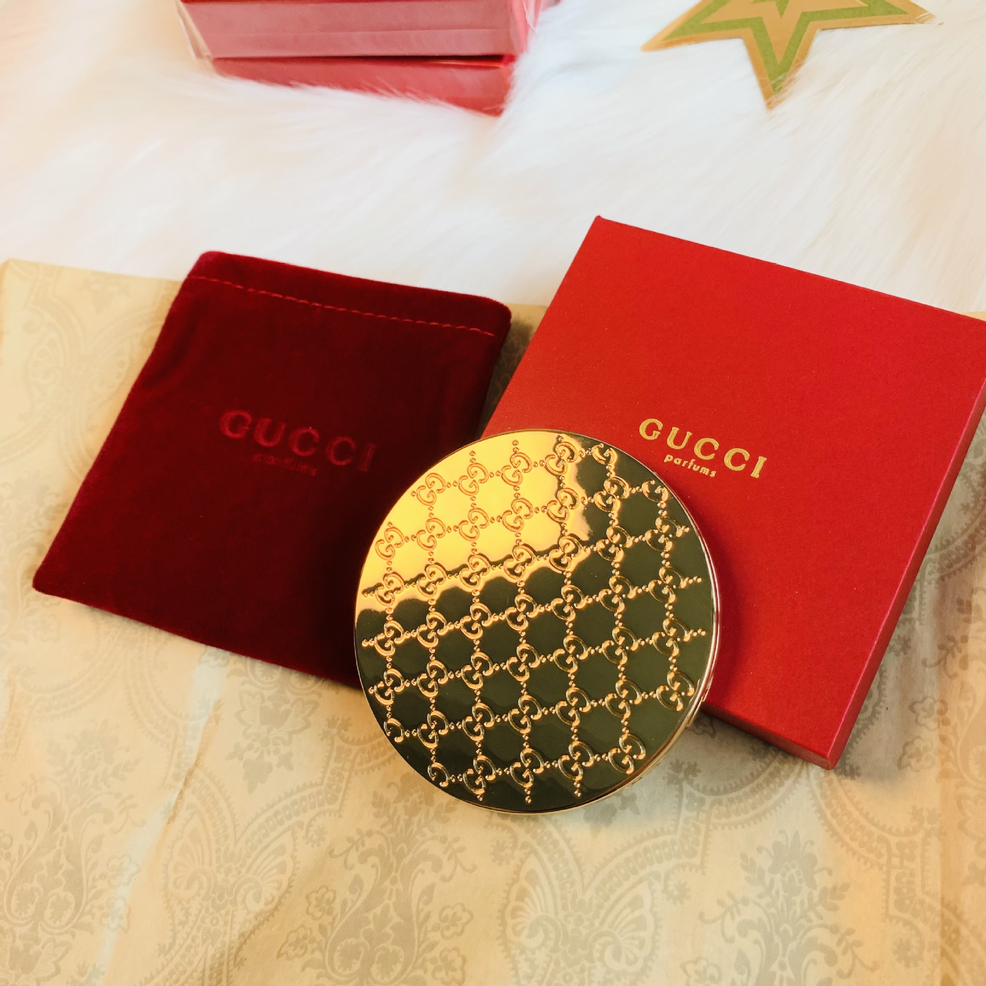 本物のggゴールドミラー+ベルベットバッグ+ギフトボックス