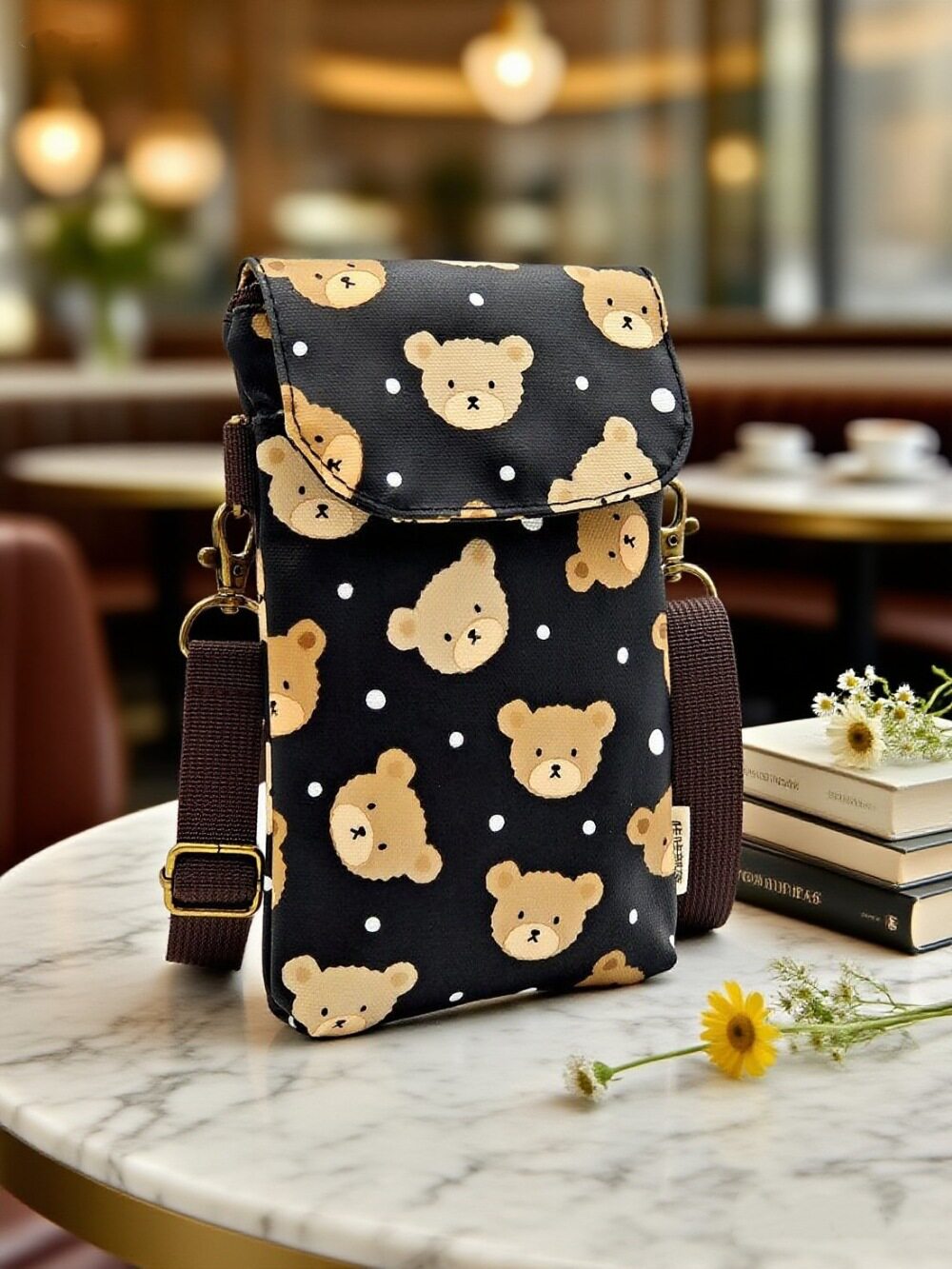 携帯電話バッグ熊-黒