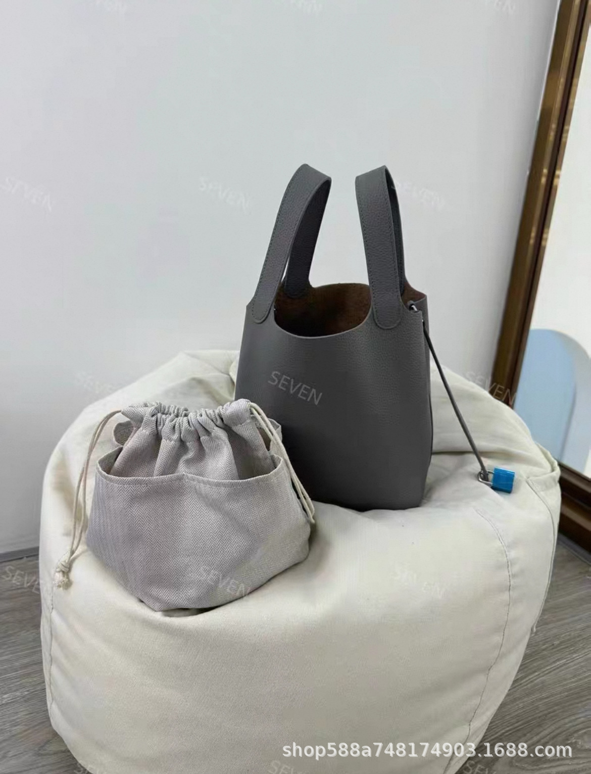 錫器 グレー Lサイズ 18cm + 内袋 牛革1層目
