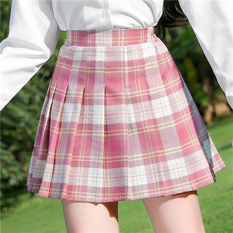 桜ピンクのチェック柄スカート～新しいスタイル