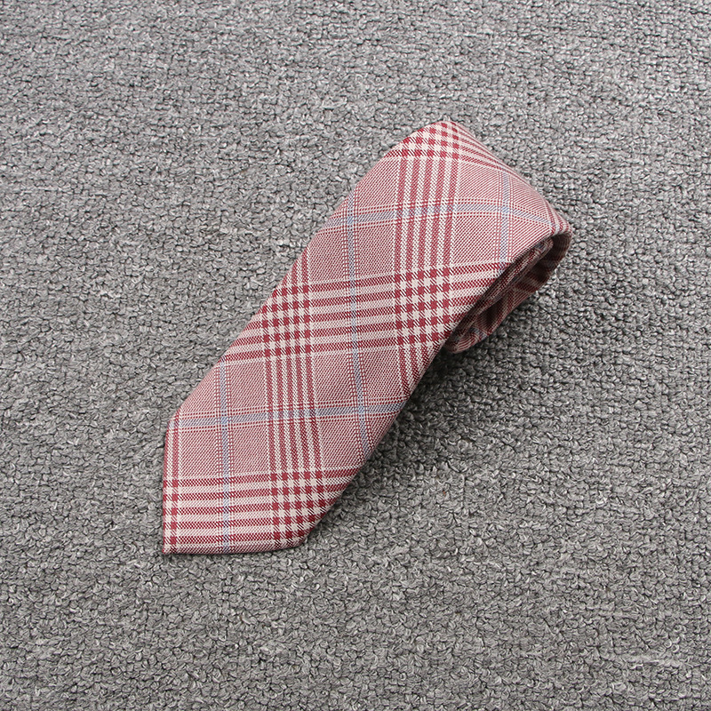 ピンクの間の赤と青のチェック柄のネクタイ (705079-68-D)