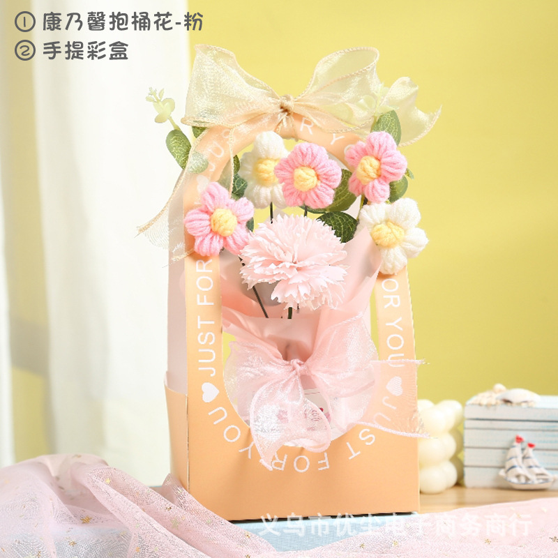 カーネーション抱きバケツ花-ピンク手持ちケース