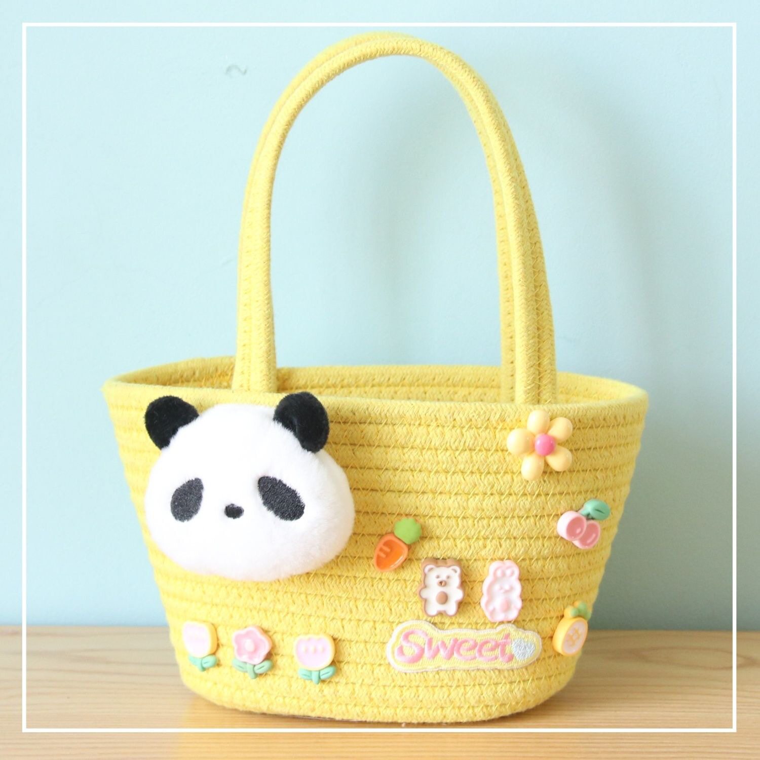 イエロー レッサーパンダ クリーム ラバー ハンドバッグ