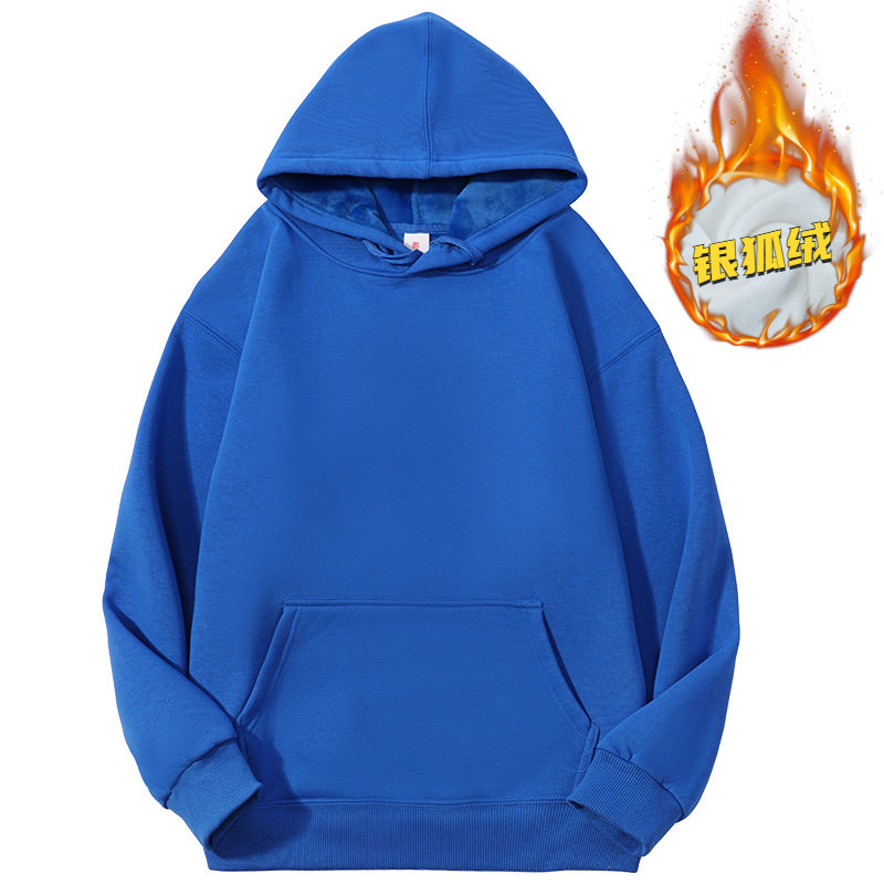 ロイヤルブルーチャイナコットンフード付きフリーススウェットシャツ