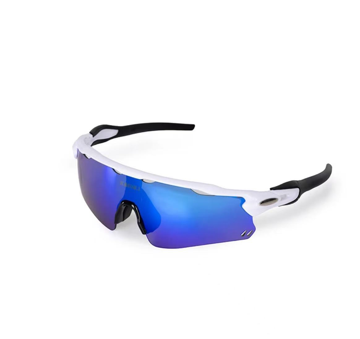 ホワイトフレーム - カラフルなブルーレンズ - シングルグラス + ブランドボックス