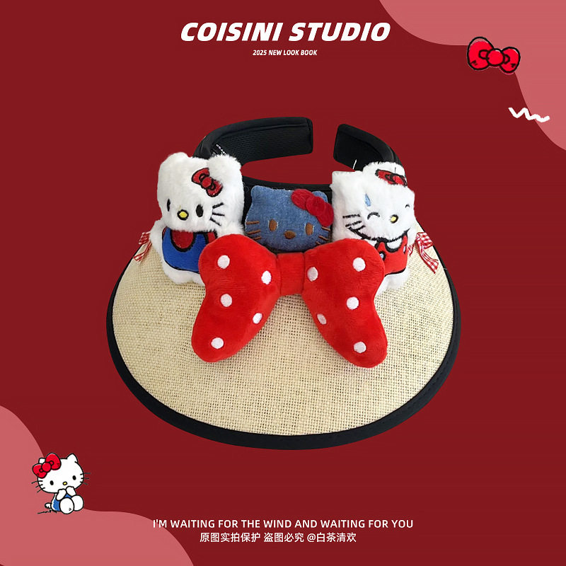 KT キャットストロー空シルクハット ベージュ 黒縁