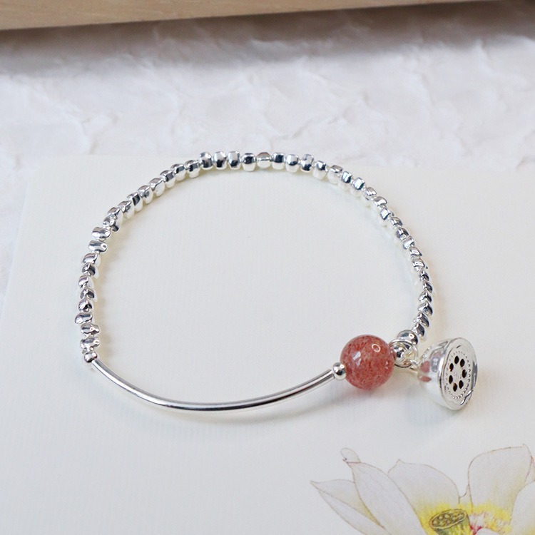 ブロークン シルバー ストロベリー クリスタル ロータス ブレスレット