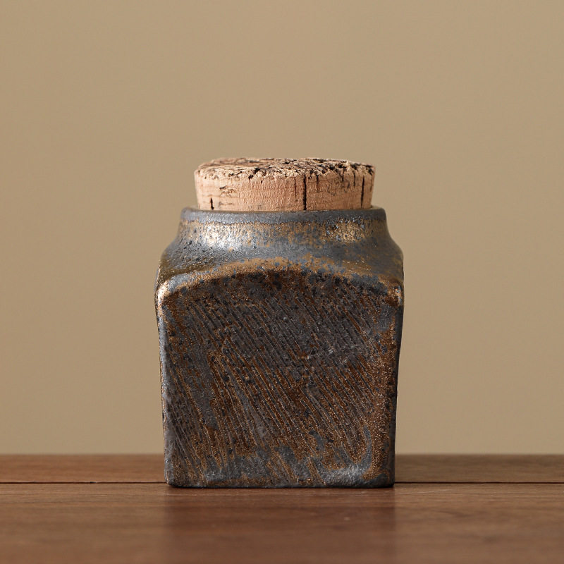 Shiyan 輸入オーク蓋茶缶 [四方金箔]