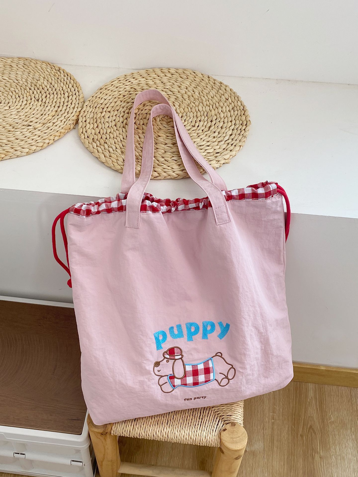 巾着パピーナイロンバッグ-ピンク