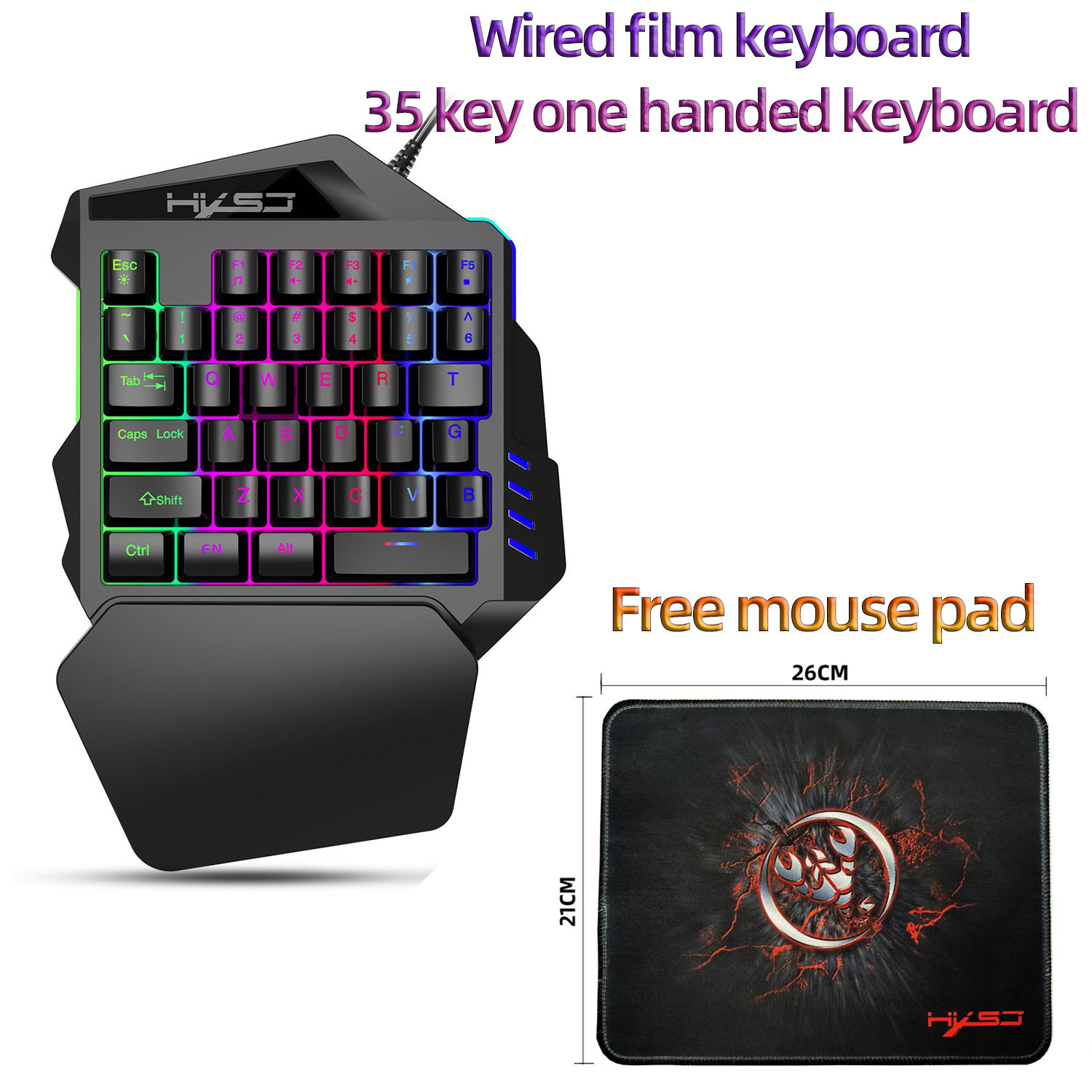 V100 有線バージョンの薄型モールド片手キーボード + ブランドマウスパッド