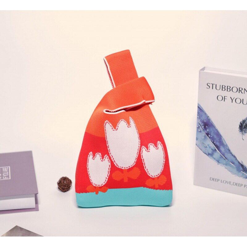 小さな花のカラーブロックオレンジレッド