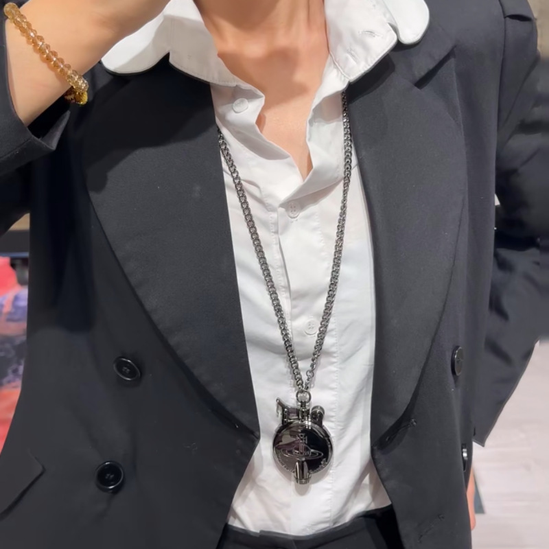 シルバー スマイリー サターン ライター ネックレス