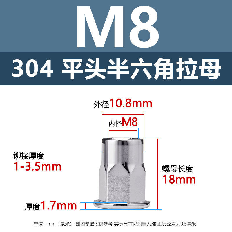 M8(平頭半六角メス)