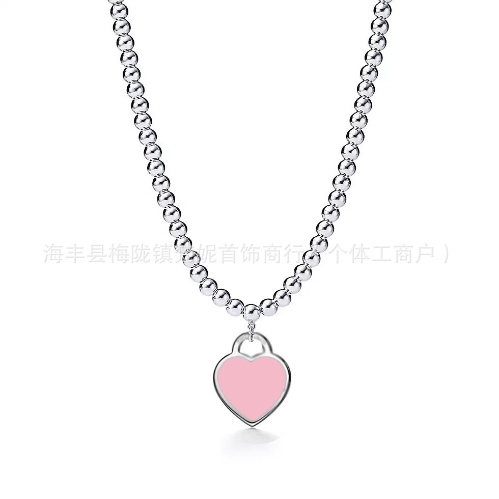 10MM ピンクハートボールネックレス