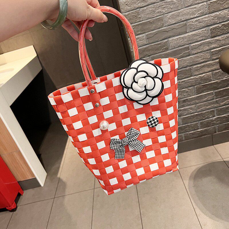 紅白チェックのカメリアリボン