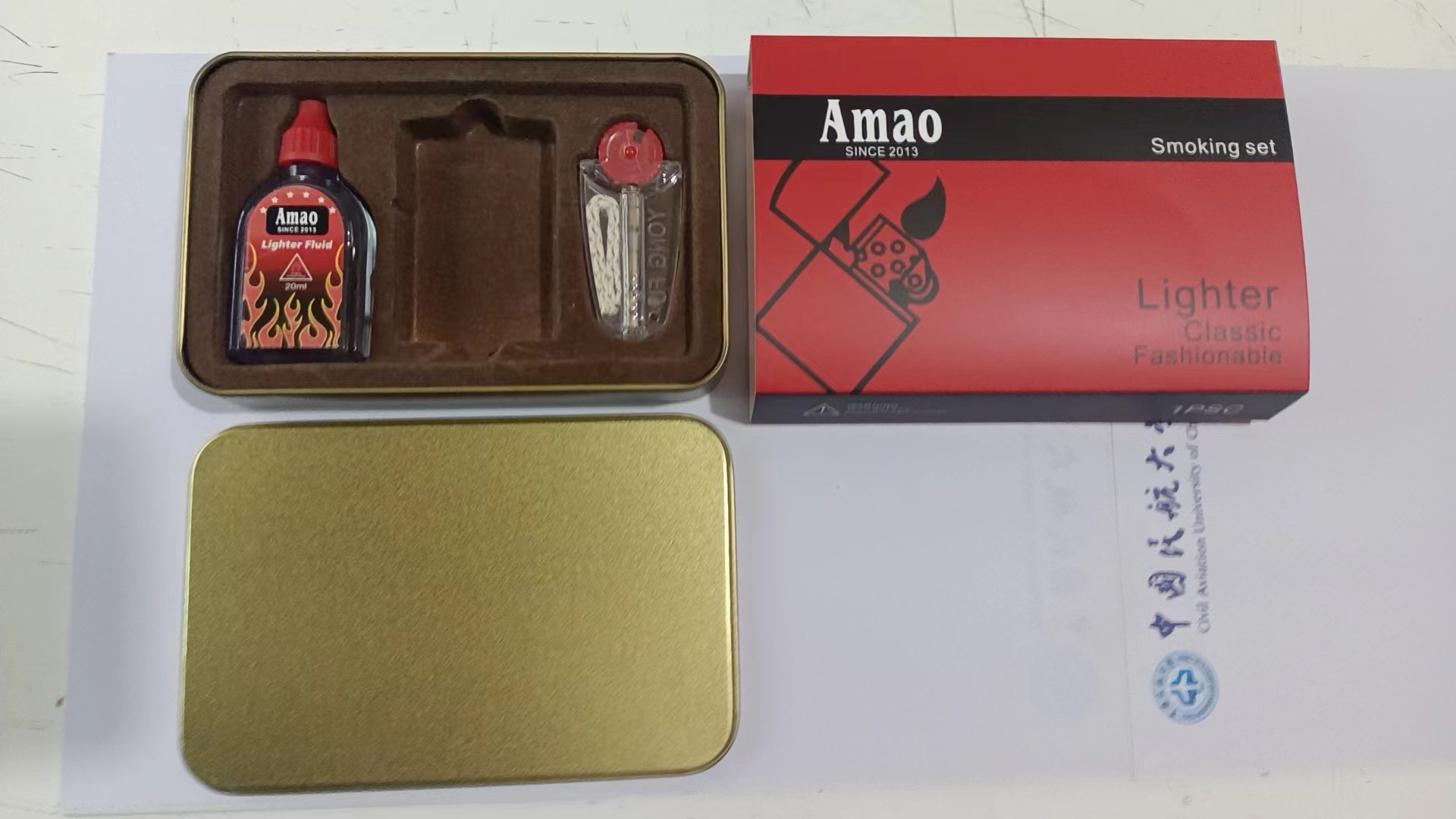 三点セットの空箱は綿の芯の火石の小さい油があります。