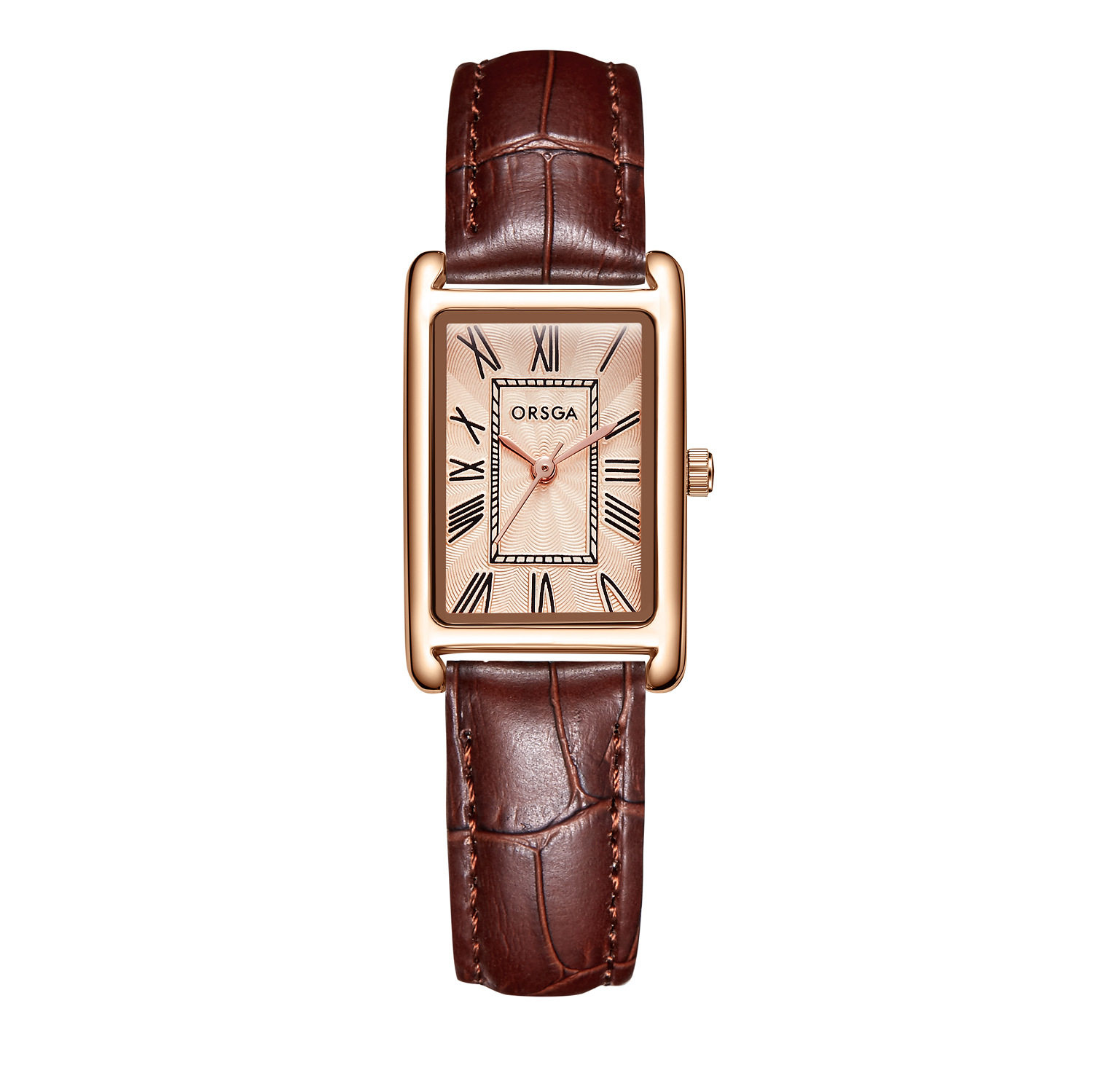 薔薇殻茶色ベルト薔薇金面