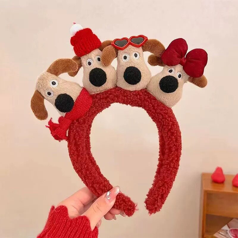 56#リーダー犬の赤い漫画のぬいぐるみヘッドバンド