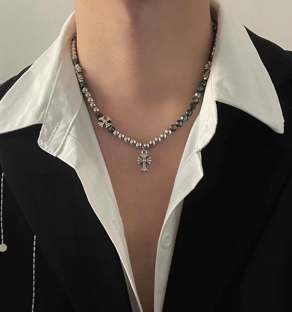 クロスフラワービーズステッチネックレス X3339
