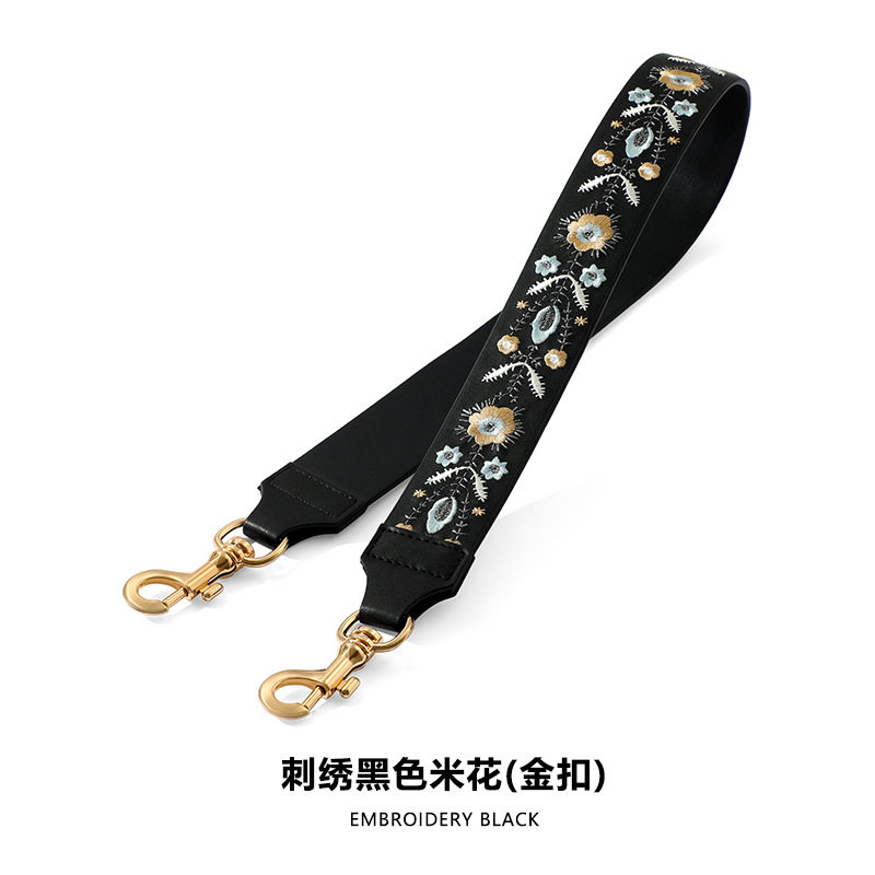 A-19刺繍ブラックベージュゴールドバックル