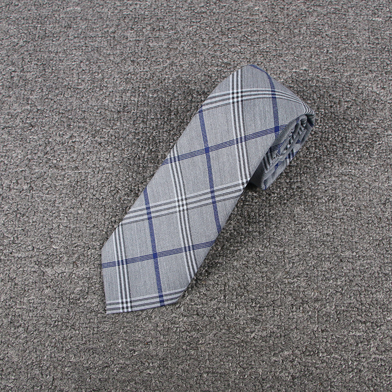 麻グレーと白のチェック柄ネクタイ(D)