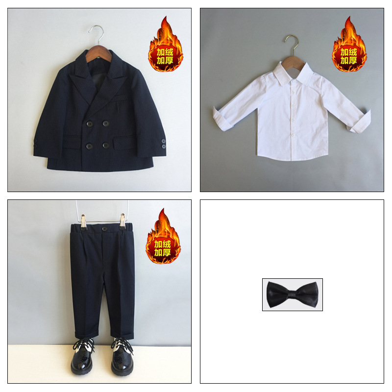 【都ベルベット】黒縞 (スーツ + ズボン + シャツ + 黒蝶ネクタイ + カエデの胸花)