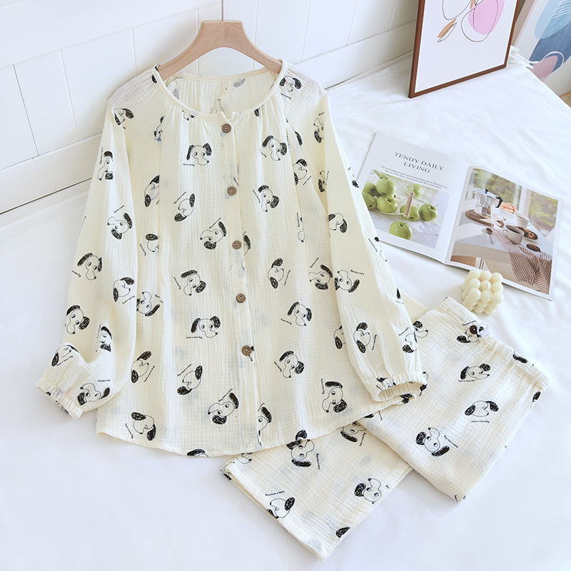 純綿クレープ丸首可愛い子犬月子服セット