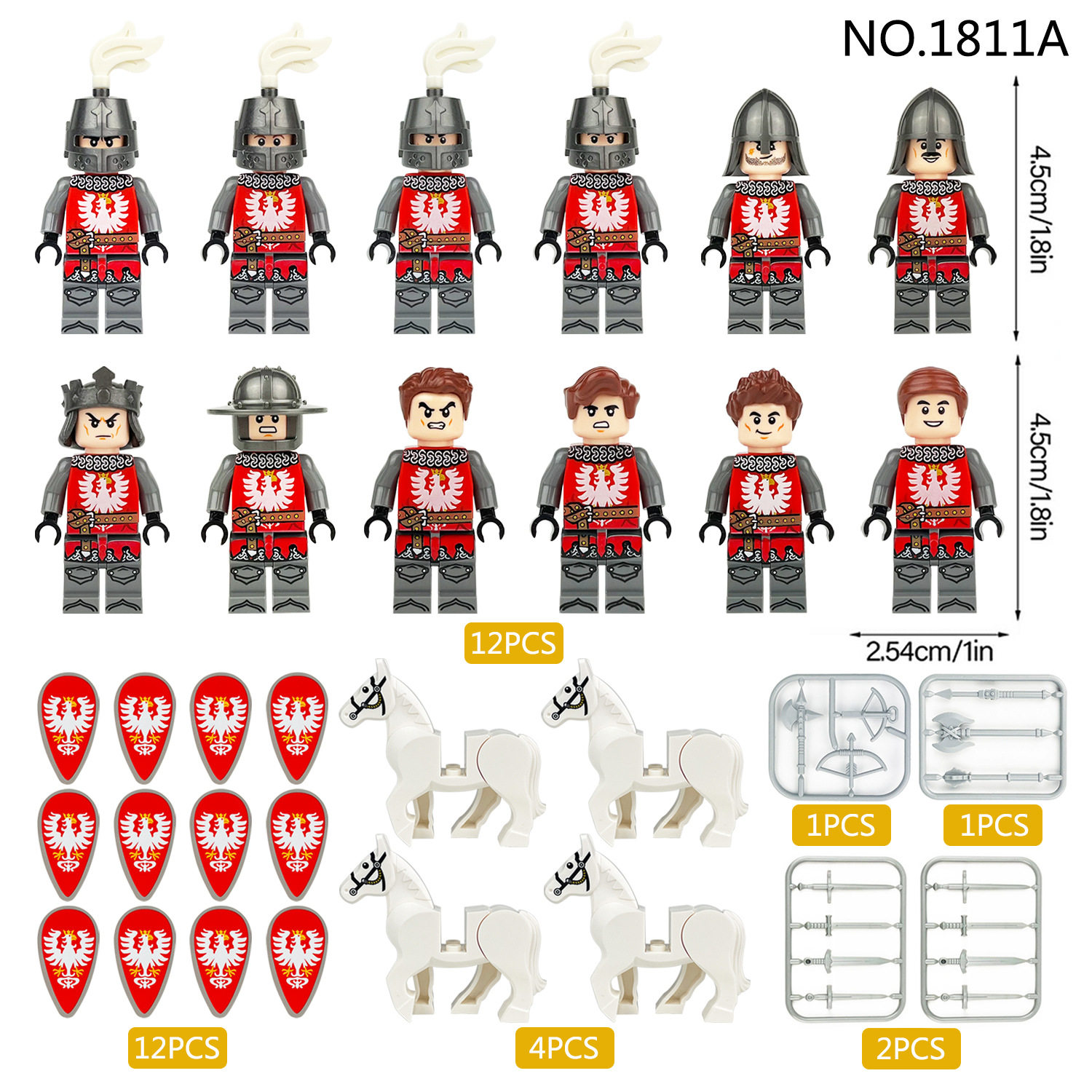 1811A-12 中世の兵士 + 馬 4 頭