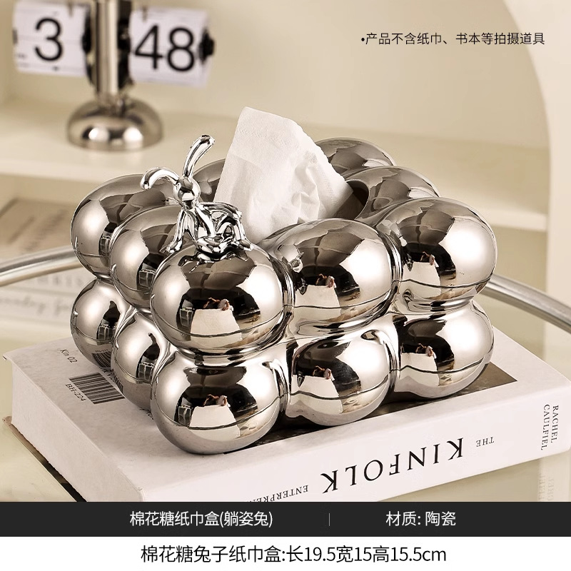セラミックティッシュボックス マシュマロシルバー+レイジーウサギ