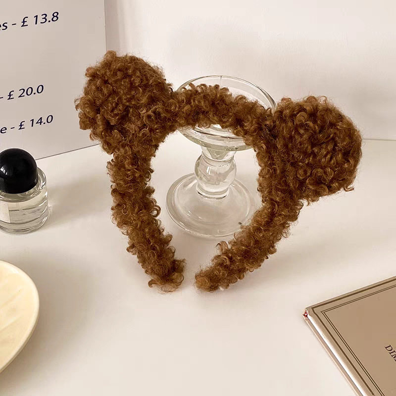 44#ウールロールダークブラウンクマ耳カチューシャ