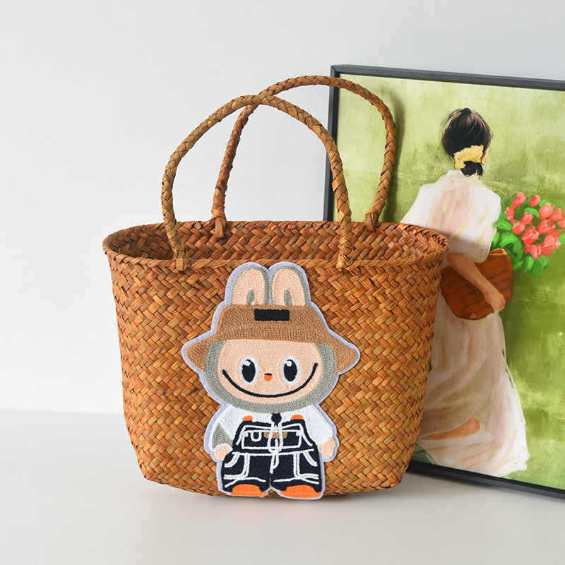 麦わらバッグ 麦わら帽子 ぶぶうさぎ(Mサイズ 33×14×22)