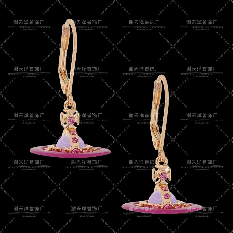 21 ローズレッドペイントトラック立体土星ピアス