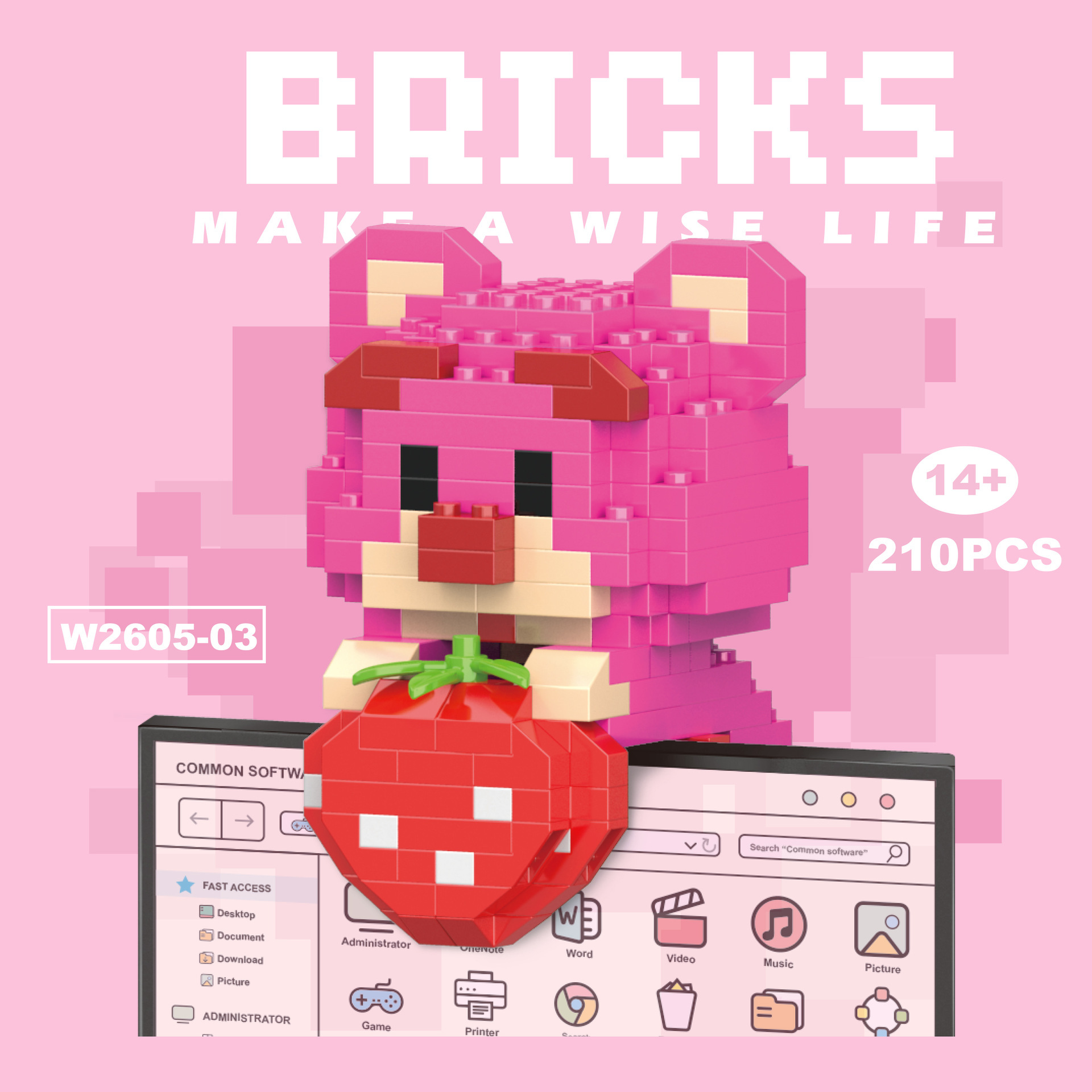 VV2605-03ストラップいちご熊【カラーボックス】210pcs