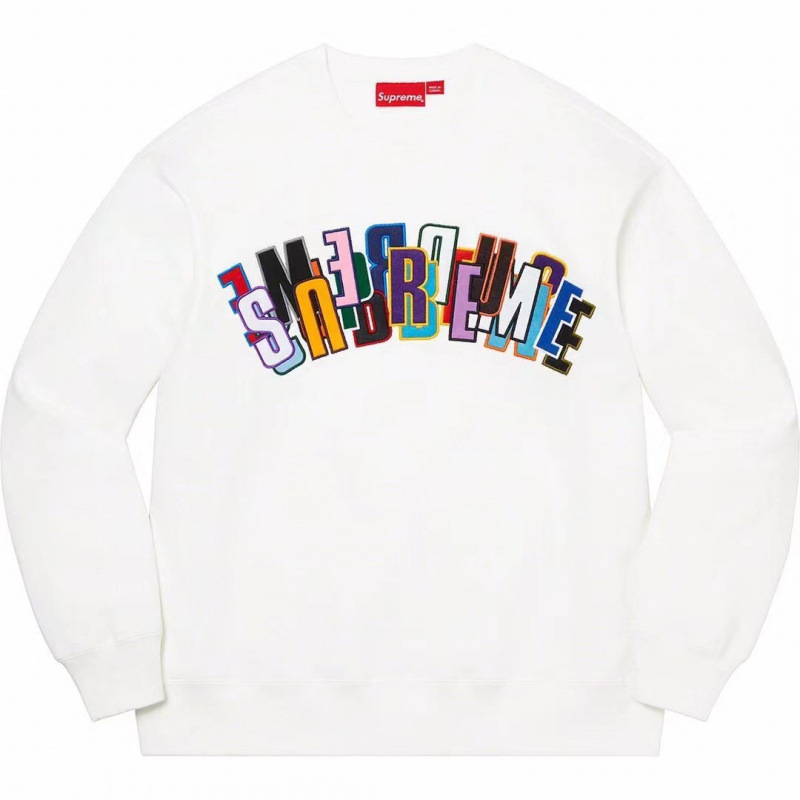 E528SS21 Supreme Stacked Crewneck カラー刺繍 ホワイト