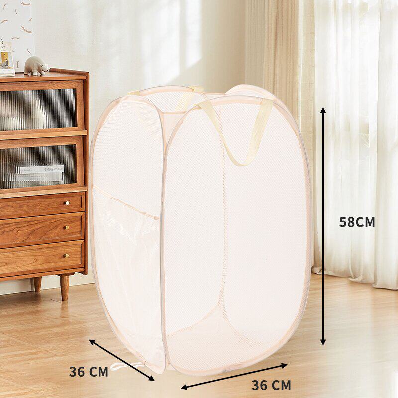 ベージュの汚れた衣類バスケット縦型