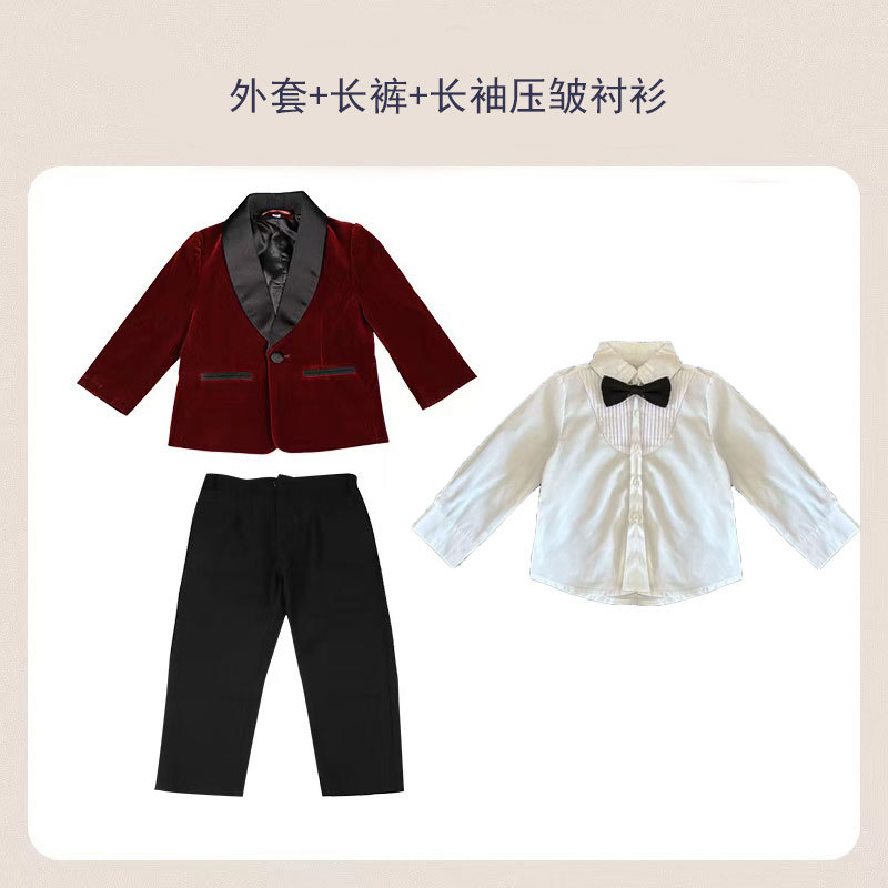 红色2613外套+长裤+长袖压皱衬衫