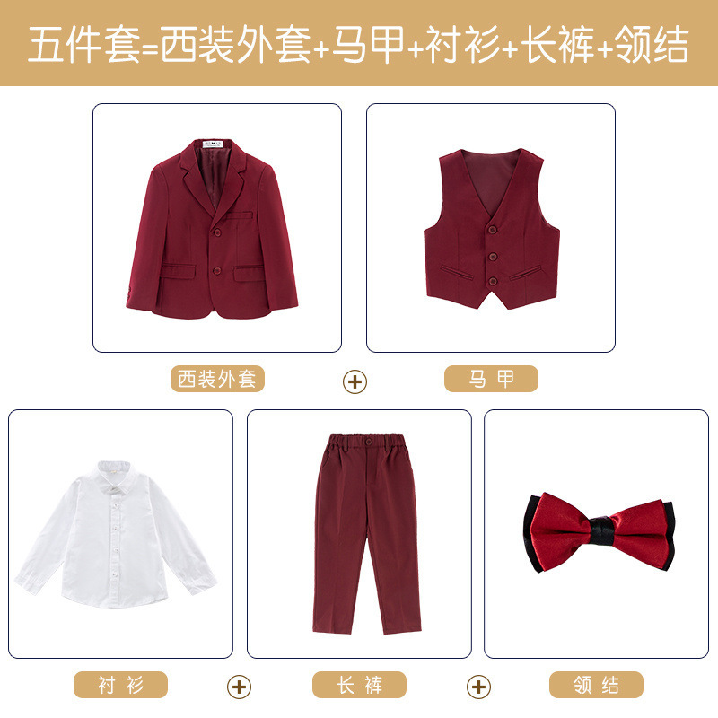 マルーンレッド（ジャケット＋ベスト＋パンツ＋9122シャツ）胸スカーフ＋赤黒蝶ネクタイ