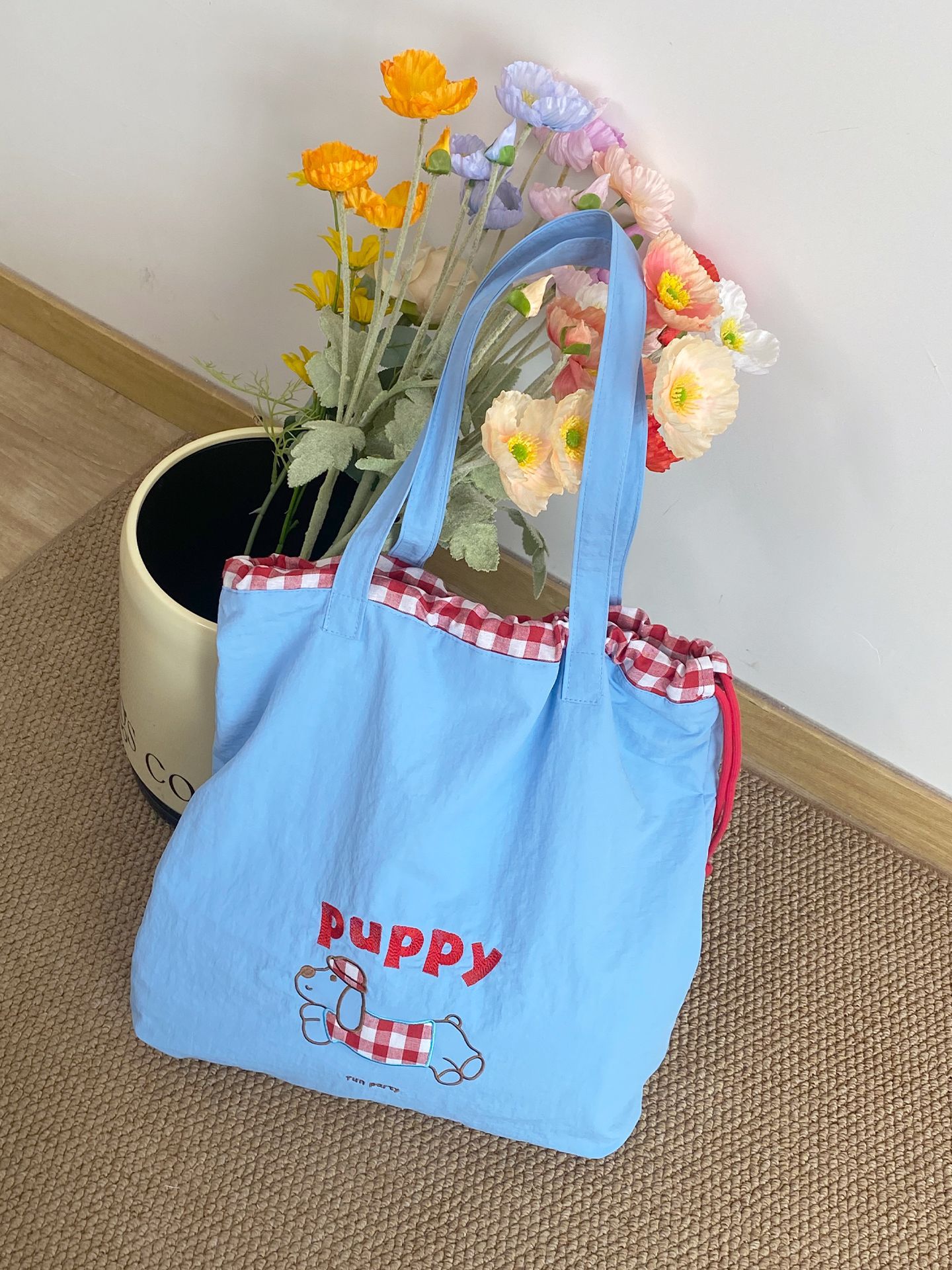 巾着パピーナイロンバッグ-ブルー