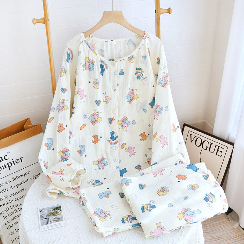 純綿クレープ丸首熊星月子服セット