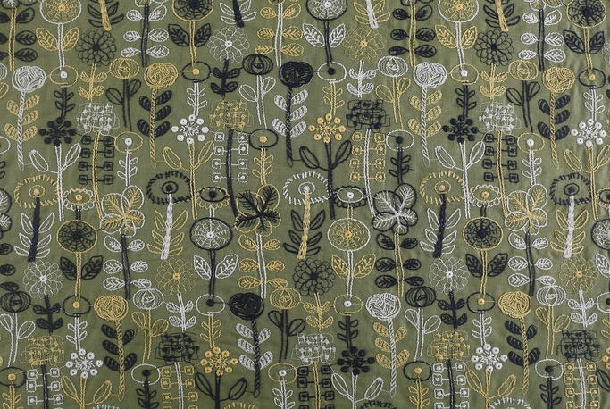 E20368 緑黒地に黄色（ドア幅120cm 綿90％ 麻10％）