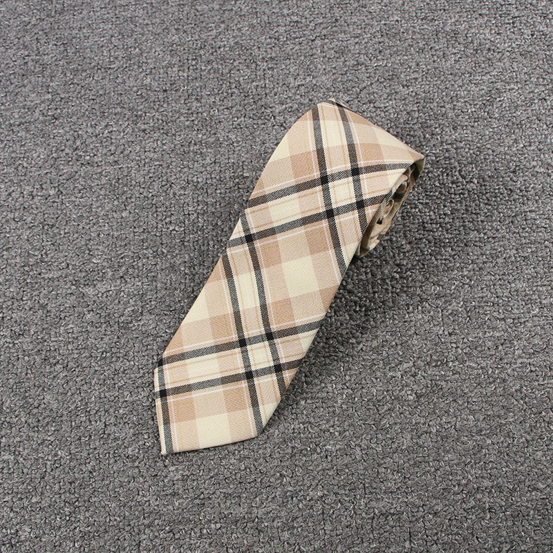 ライトイエロー×カーキブラックチェックネクタイ(D)