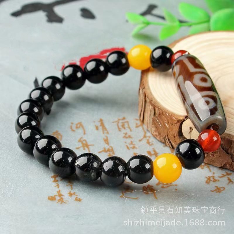 明るいカレー色の九眼天珠ブレスレット