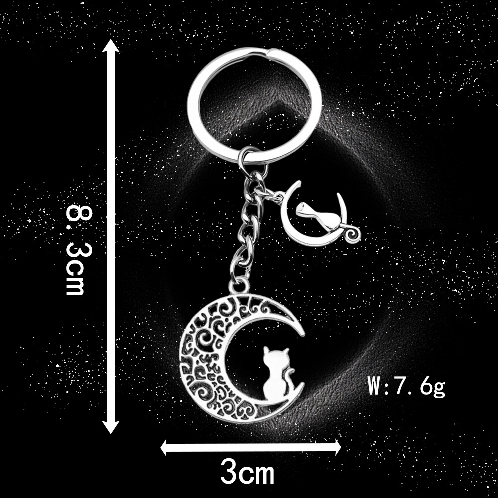 古代銀月猫キーホルダー-LS63-7.6g
