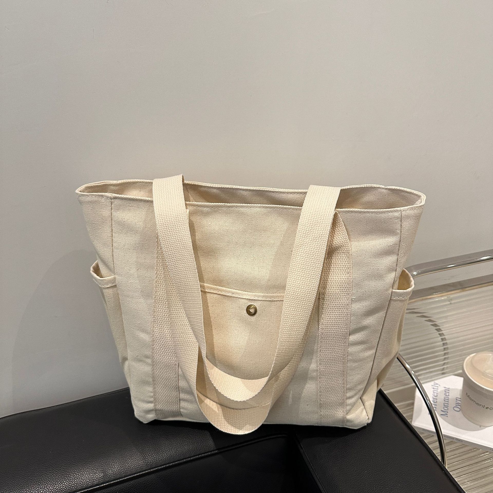 オフホワイト(キャンバスバッグ)ファスナー+裏地付き